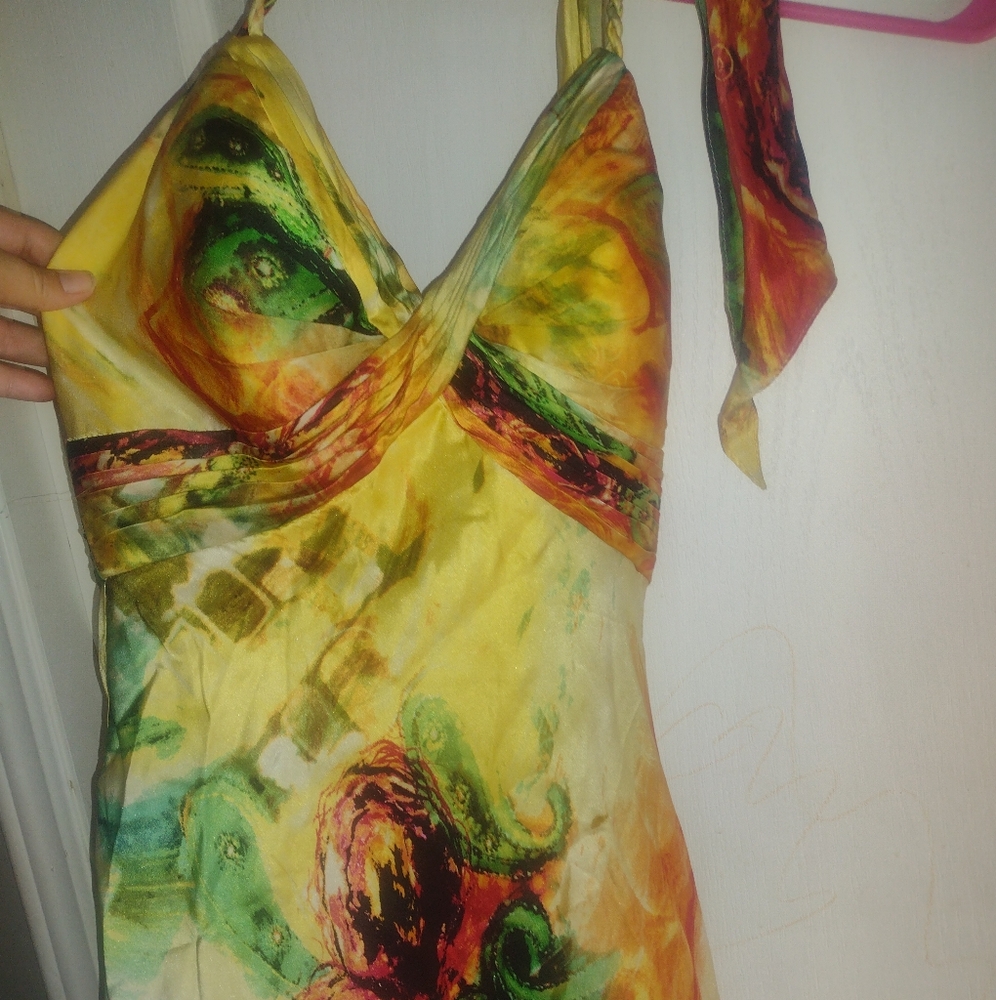 Cache Yellow Silk Halter Dress